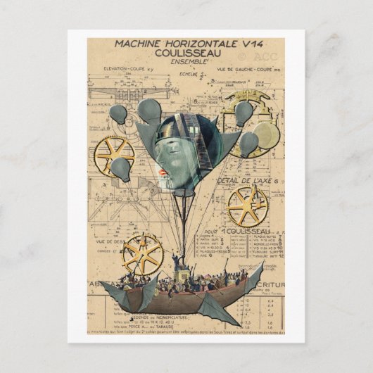 Steampunk Hot Air-ballonschip Briefkaart (Voorkant)