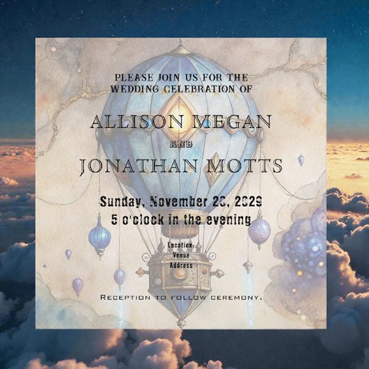 Steampunk Hot Air Balloon Wedding Invitation Kaart