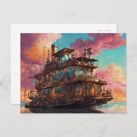Steampunk Houseboot Briefkaart (Voorkant / Achterkant)