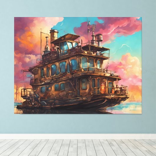 Steampunk Houseboot Canvas Afdruk (Insitu (Houten vloer))