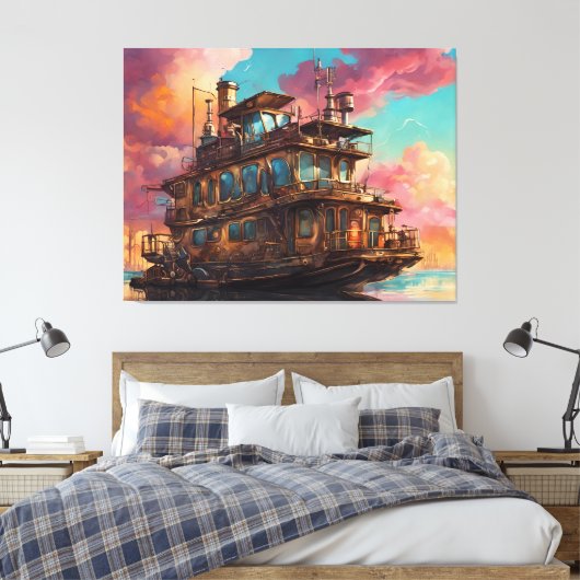 Steampunk Houseboot Canvas Afdruk (Insitu (Slaapkamer))