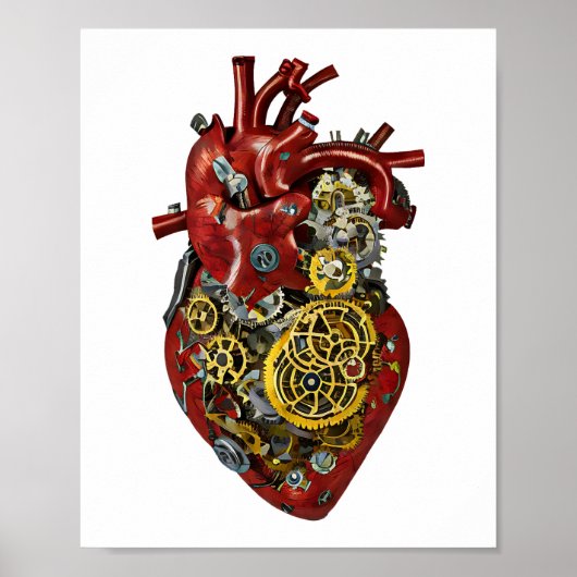 Steampunk Human Heart Anatomy Art Poster (Voorkant)