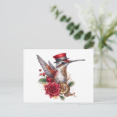 Steampunk Hummingbird met rood Pet en klokwerk Feestdagenkaart (Staand voorkant)