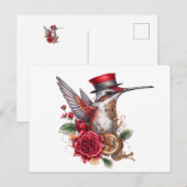Steampunk Hummingbird met rood Pet en klokwerk Feestdagenkaart (Voorkant / Achterkant)