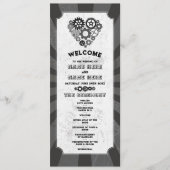 Steampunk huwelijksceremonie Heart Cogs Retro Programmakaart (Voorkant)