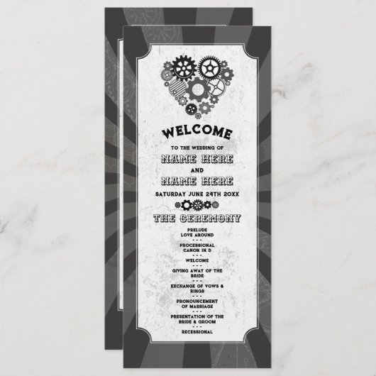 Steampunk huwelijksceremonie Heart Cogs Retro Programmakaart (Voorkant / Achterkant)