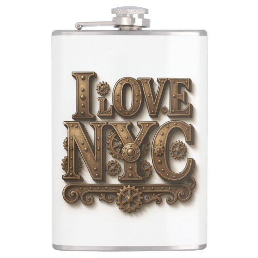 Steampunk "I Love NYC". Petaca de vinilo Heupfles (Voorkant)