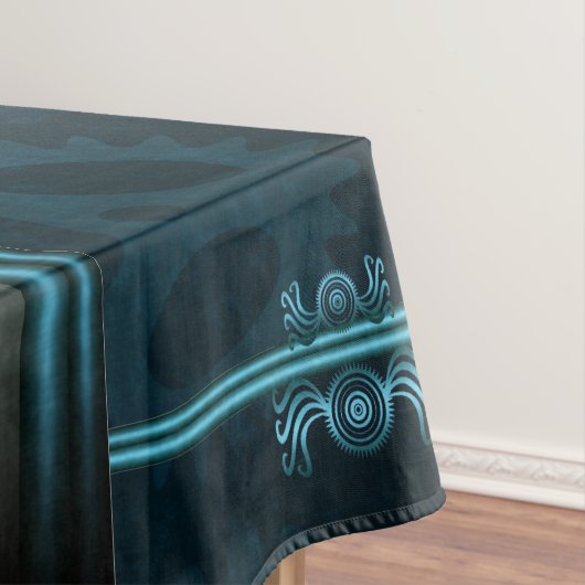 Steampunk, ijsblauw op blauwgroen cogs, Monogram Tafelkleed (Voorbeeld)