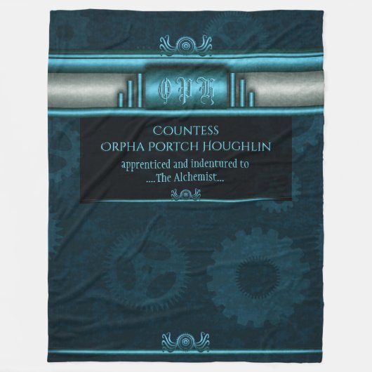 Steampunk, ijsblauw op blauwgroen ketten fleece deken (Voorkant)