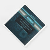 Steampunk, ijsblauw op blauwgroen ketten, monogram servetten (Hoek)