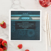 Steampunk, ijsblauw op blauwgroen ketten, monogram servetten (Insitu)