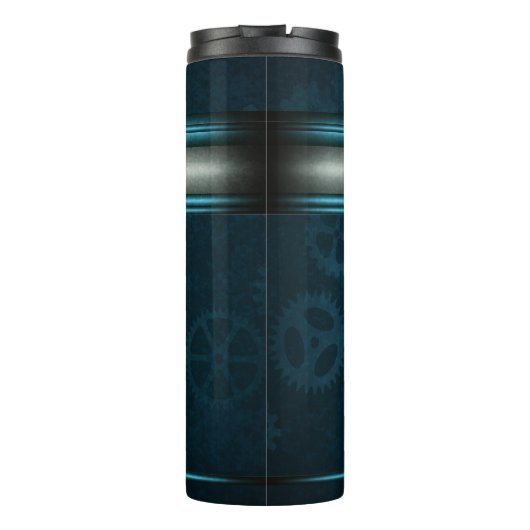 Steampunk, ijsblauw op blauwgroen ketten thermosbeker (Achterkant)