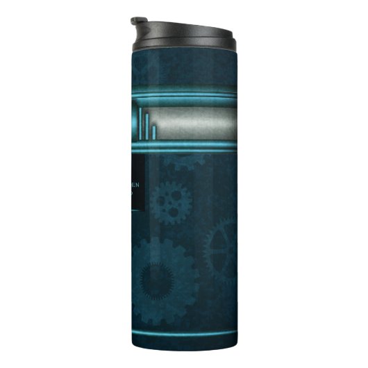 Steampunk, ijsblauw op blauwgroen ketten thermosbeker (Geroteerd rechts)