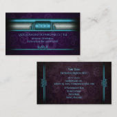 Steampunk, ijsblauw, paarse tandwielen, monogram visitekaartje (Voorkant / Achterkant)