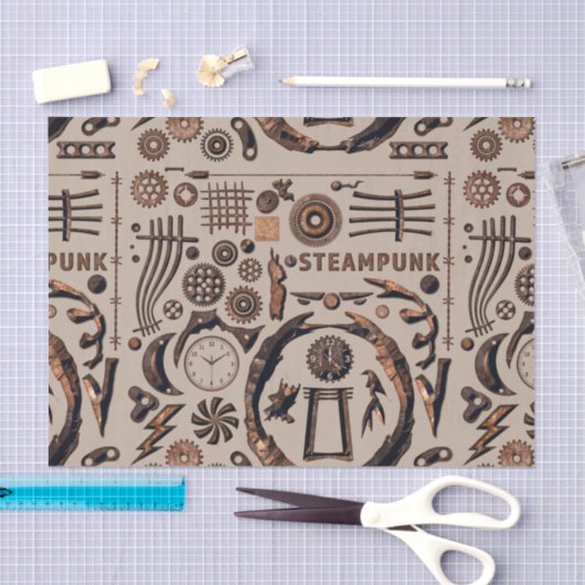 Steampunk Illustraties Pattern Brown Tissuepapier (Craft)