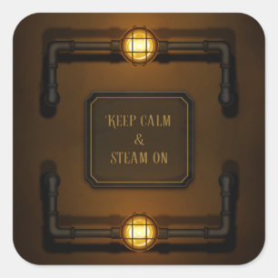 Steampunk in de machinekamer "Houd kalm en stoam a Vierkante Sticker