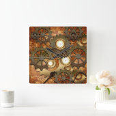 Steampunk in gouden kleuren vierkante klok (Huis)