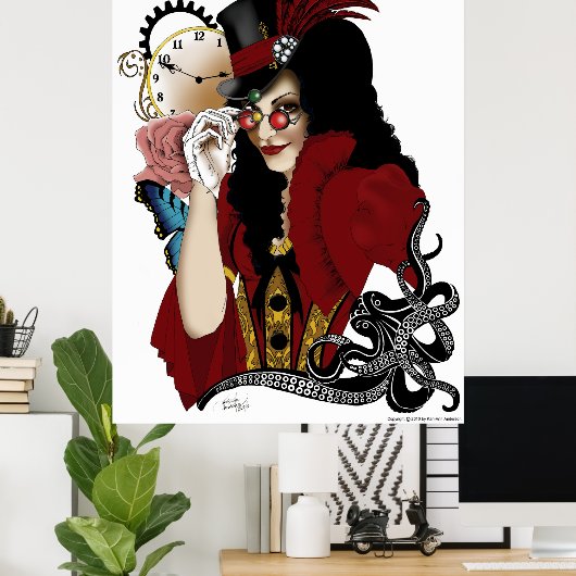 Steampunk in het rood poster (Thuiskantoor)