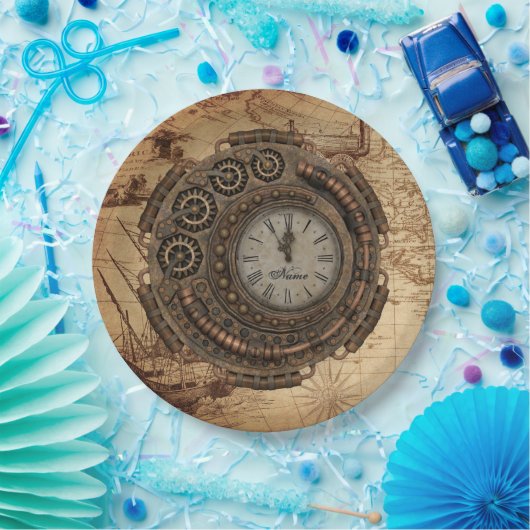Steampunk Industrial Clock Machines Map Papieren Bordje (Feest)