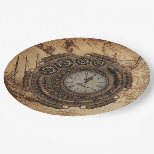 Steampunk Industrial Clock Machines Map Papieren Bordje (Gekanteld)