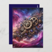 Steampunk Industrial Clockwork Paarse en Roze Briefkaart (Voorkant / Achterkant)