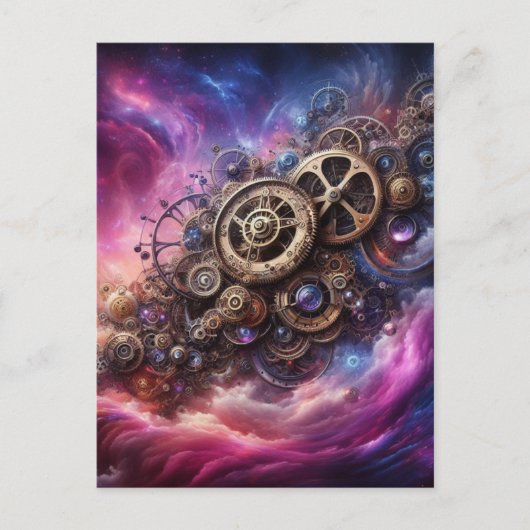 Steampunk Industrial Clockwork Paarse en Roze Briefkaart (Voorkant)