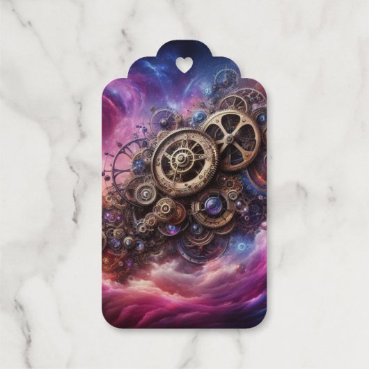 Steampunk Industrial Clockwork Paarse en Roze Cadeaulabels (Achterkant)