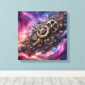 Steampunk Industrial Clockwork Paarse en Roze Canvas Afdruk (Insitu (Houten vloer))
