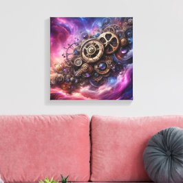 Steampunk Industrial Clockwork Paarse en Roze Canvas Afdruk