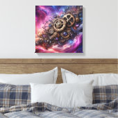 Steampunk Industrial Clockwork Paarse en Roze Canvas Afdruk (Insitu (Slaapkamer))