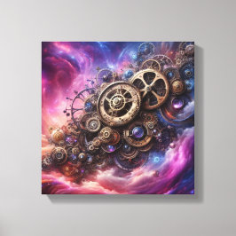 Steampunk Industrial Clockwork Paarse en Roze Canvas Afdruk