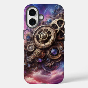 Steampunk Industrial Clockwork Paarse en Roze iPhone 16 Hoesje