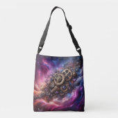 Steampunk Industrial Clockwork Paarse en Roze Crossbody Tas (Achterkant)