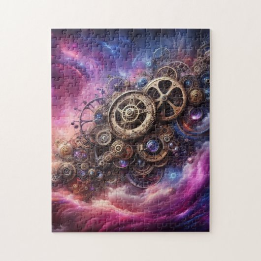 Steampunk Industrial Clockwork Paarse en Roze Legpuzzel (Verticaal)