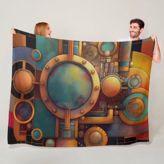 Steampunk Industrial Geometry Art Fleece Deken (In situ)