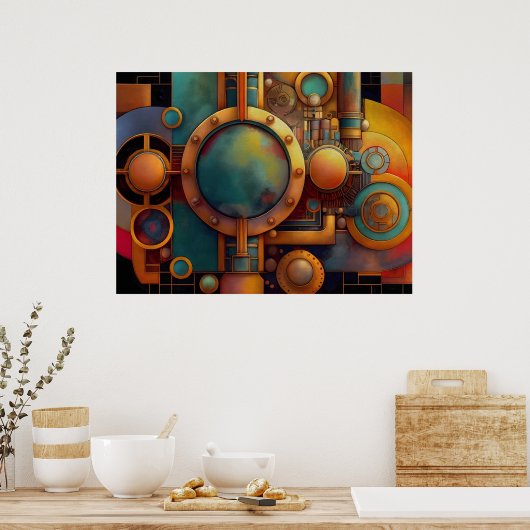 Steampunk Industrial Geometry Art Poster (Keuken)