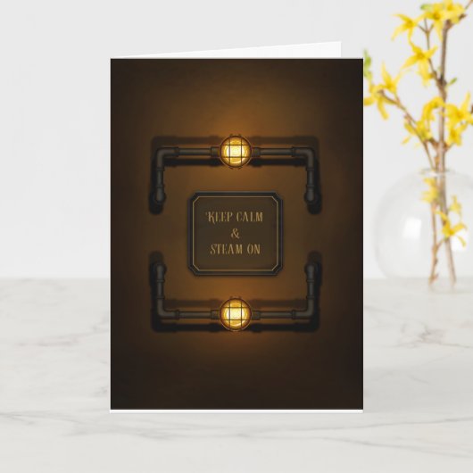 Steampunk Industrial Sign. "Keep Calm & Steam On" Kaart (Gele Bloem)