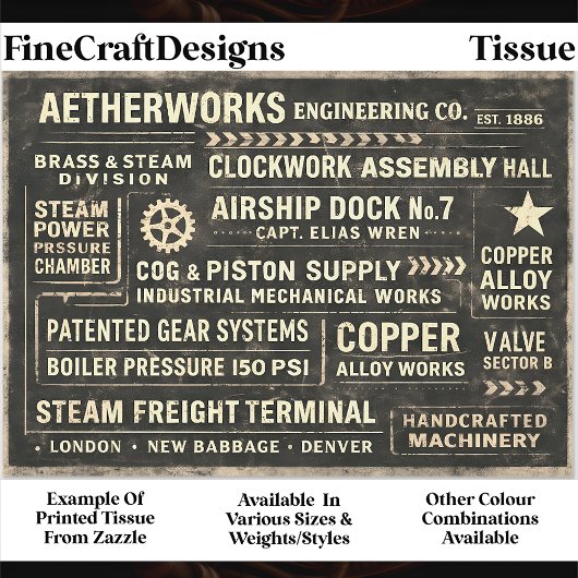 Steampunk Industrial Typography Sign FA5 Decoupage Tissuepapier
