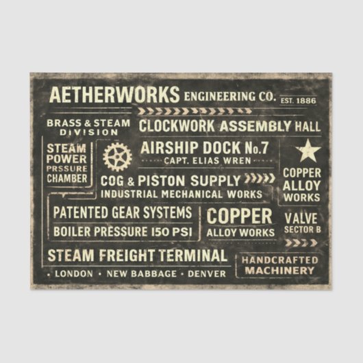 Steampunk Industrial Typography Sign FA5 Decoupage Tissuepapier (Voorkant)
