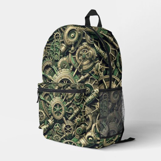 Steampunk Industriële Groene Clockwork Gears Bedrukte Rugzak (Achterkant Hoek Rechts)