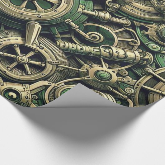 Steampunk Industriële Groene Clockwork Gears Cadeaupapier (Hoek)