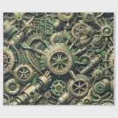 Steampunk Industriële Groene Clockwork Gears Cadeaupapier (Vlak)