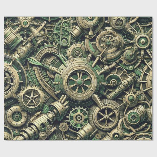 Steampunk Industriële Groene Clockwork Gears Cadeaupapier (Vlak)