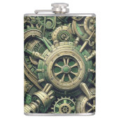 Steampunk Industriële Groene Clockwork Gears Heupfles (Voorkant)