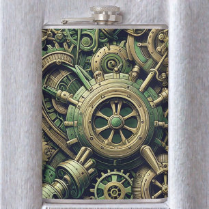 Steampunk Industriële Groene Clockwork Gears Heupfles
