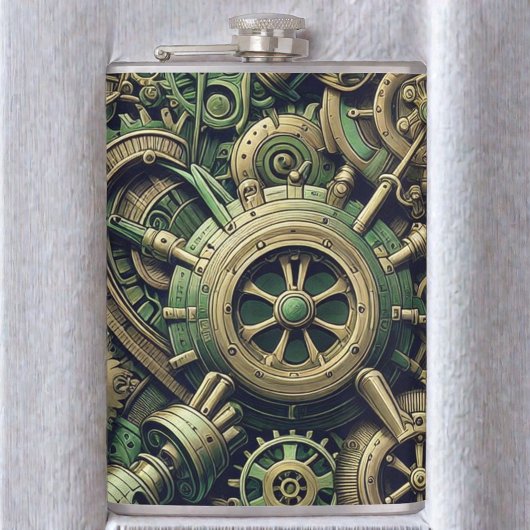 Steampunk Industriële Groene Clockwork Gears Heupfles