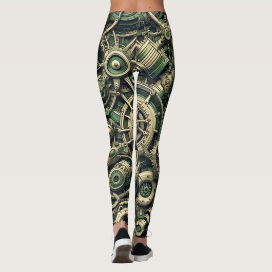 Steampunk Industriële Groene Clockwork Gears Leggings (Achterkant)