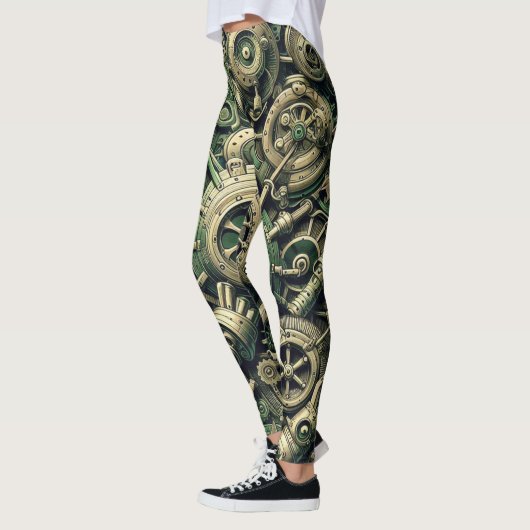 Steampunk Industriële Groene Clockwork Gears Leggings (Links)