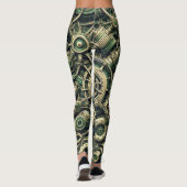 Steampunk Industriële Groene Clockwork Gears Leggings (Achterkant)