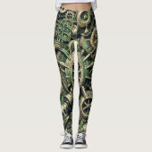 Steampunk Industriële Groene Clockwork Gears Leggings (Voorkant)
